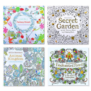 4 pcs  24 Pages Animal Kingdom English Edition Coloring Book for Children Adult Relieve Stress Kill Time Painting Drawing Books